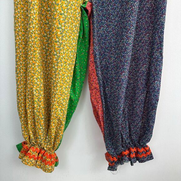 Handmade Unisex OS Color Block 70s Multi Mixed Dainty Floral 2 Pompom Clown Cost - Picture 7 of 11